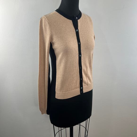 SI-IAE Beige Black Wool Cardigan Sweater Button-Down Long Sleeves Size S Small - Picture 3 of 8